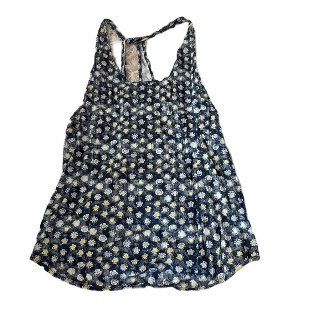 Alternative Floral Print Women's Tank Top Small Blue White Daisy Racerback